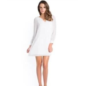 Guess by Marciano Womens XS Ivory Silk Peasant Mini Sheer Sleeve Dress NEW